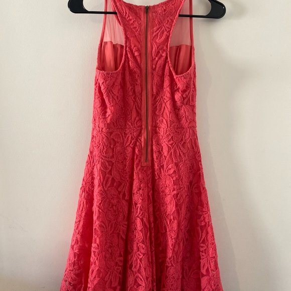 Coral Lace Dress with Mesh Neck Line - Picture 6 of 7